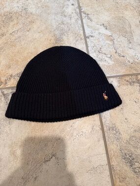Polo by Ralph Lauren Navy Ribbed Knit Cuffed Beanie with Pony Patch